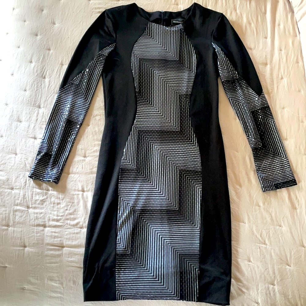 Long sleeve Black Dress with Gray Design